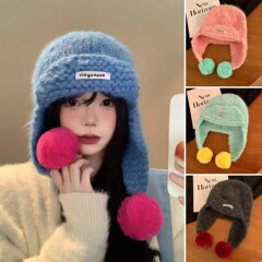 韓国スタイルのファーボール耳保護雷峰帽子女性のための 2025 秋と冬ピンク顔見せ小さな帽子多用途暖かい豪華なウールの帽子