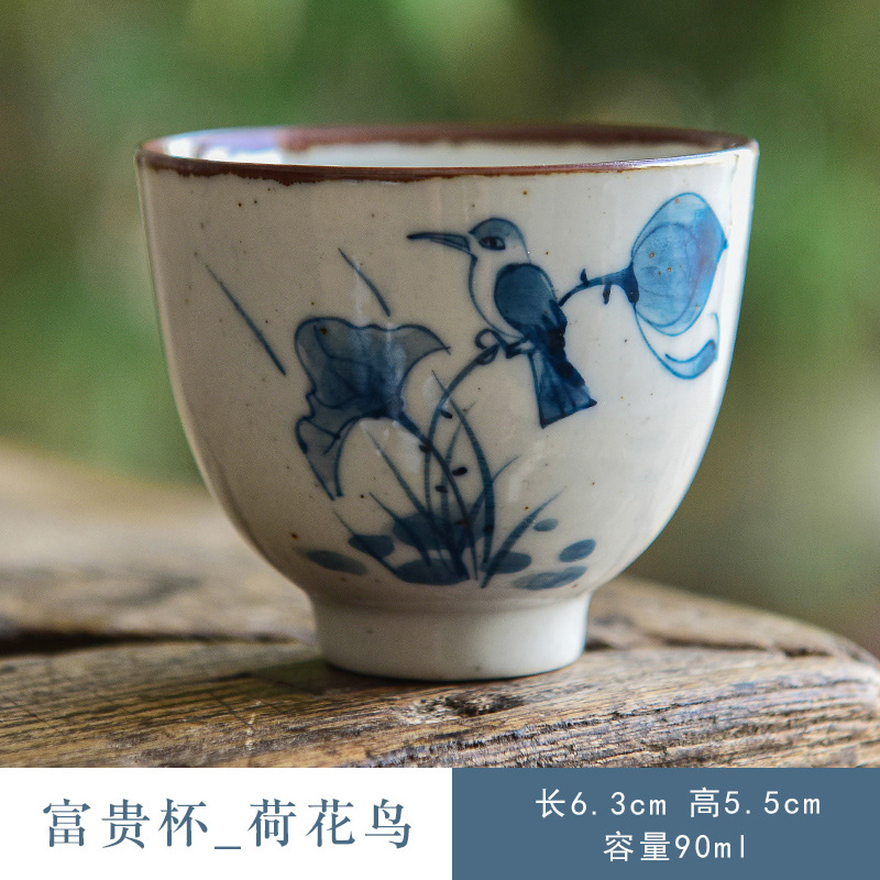 Pintado a mano kung fu taza de té taza principal de loto taza única taza de té de la vendimia juego de té de cerámica taza de té de un solo tazón de té