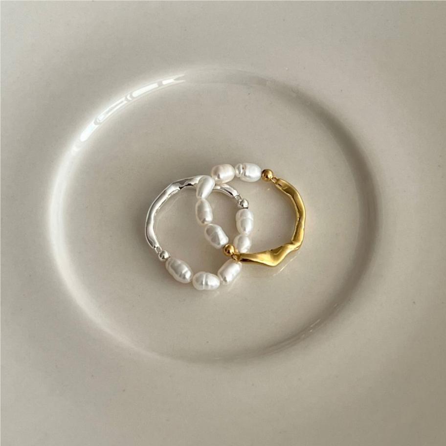 925 Sterling Silver, Imitation Pearl Material Circle Pattern 925 Sterling Silver Circle Rings