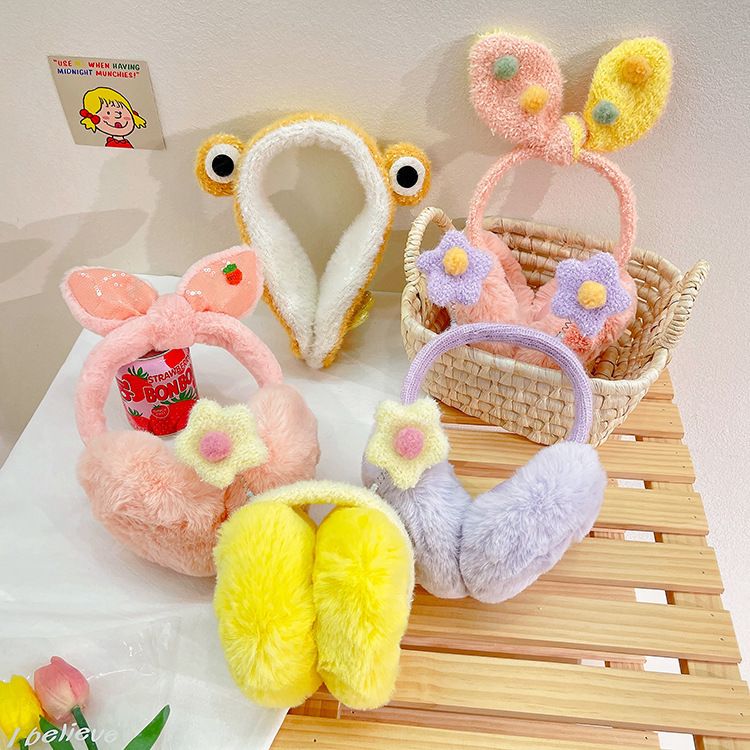 Korean cartoon plush ear muffs new winter deer horn ear covers factory wholesale cute rabbit ear warm ear muffs