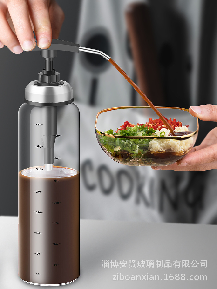 Salsa de ostras botella de vidrio Engrasador salsa botella exprimidor hogar ensalada salsa prensa cocina suministros borosilicato engrasador