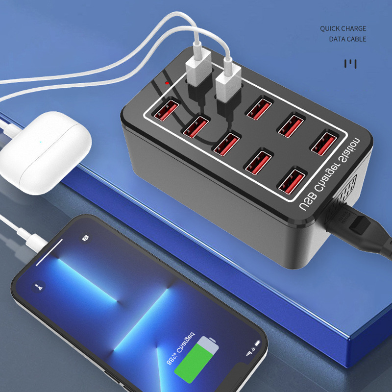 跨境专供10口USB50W多口充电器手机接口多功能大功率桌面工作室