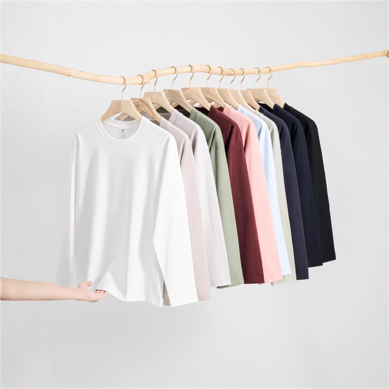 Combed Cotton Heavyweight 230g Pure Cotton Long-Sleeve T-Shirt for Men, American-Style Loose Solid Color Base Shirt, Autumn and Winter Men's Clothing