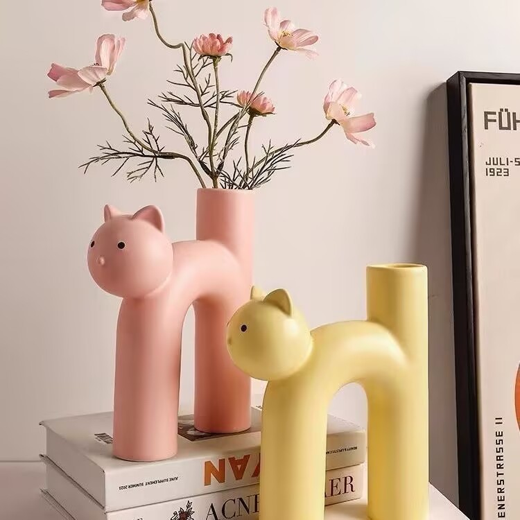 デスク花瓶インスタイル高価値猫不規則なクリームスタイル北欧スタイルの装飾品リビングルームスリム|undefined
