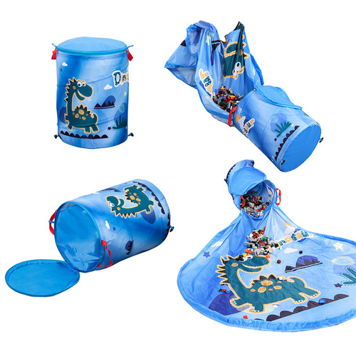 Oxford cloth round storage basket Velcro 2-in-1 toy storage bag with color printed game mat 1428B
