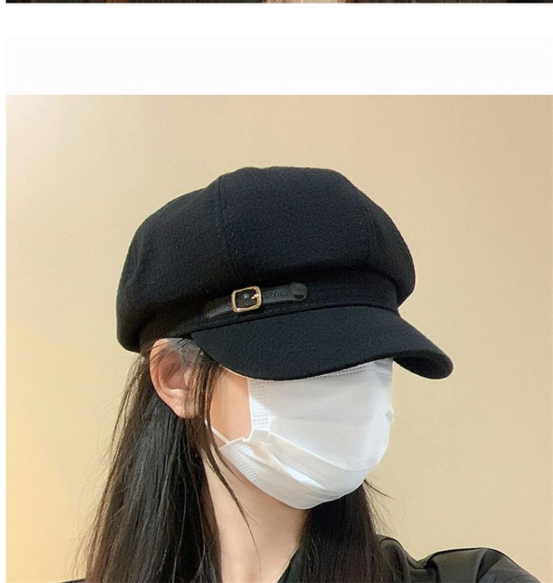 Neuer achteckiger Hut für Herbst und Winter für Kinder, achteckiger Hut mit britischem Waffelgitter für Frauen, Gürtelschnalle aus Metall, modischer und vielseitiger Maler_voghion.com