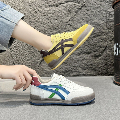 Korean Version Versatile Colorblock Retro Ballet Agan Shoes for Women 2025 Autumn Fashion Lightweight Casual Sports Shoes