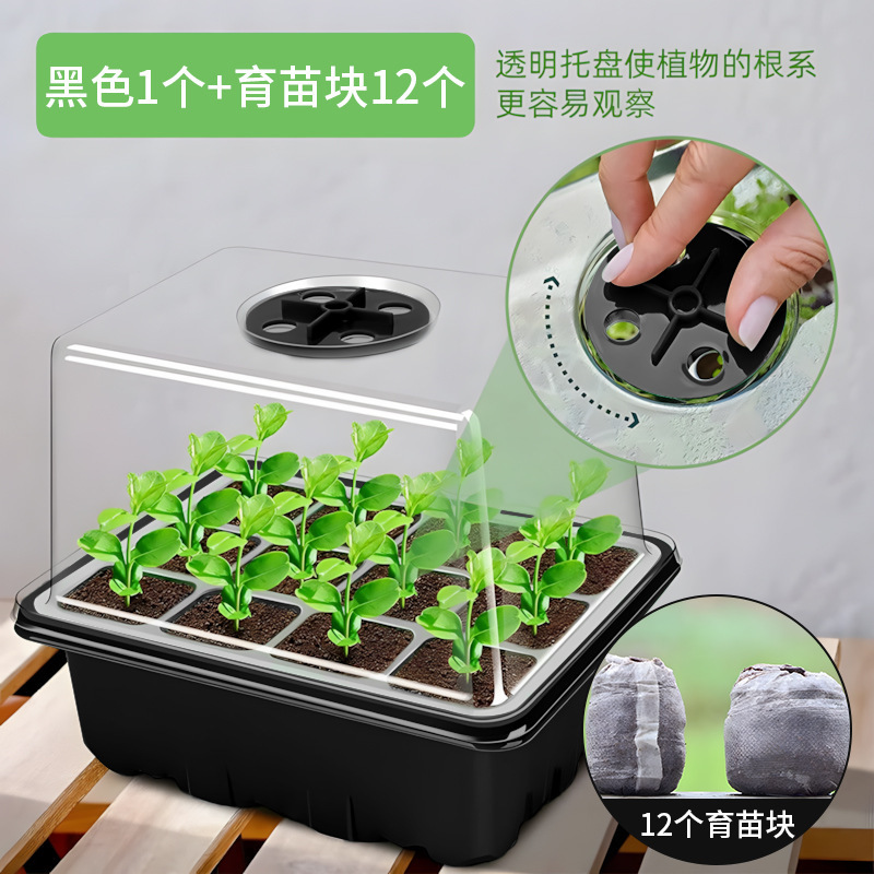 葉挿し苗トレイ、播種箱穴、プラスチック製温床ポット、苗多肉植物培養保湿箱蓋3点セット|undefined