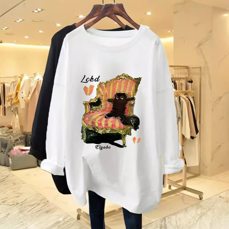 Chest Bear Pure Cotton Long-Sleeved T-Shirt for Women to Wear as Outerwear, Western Style Inner Layering Shirt, Slim Fit and Slimming Look T-Shirt for Women, Simple