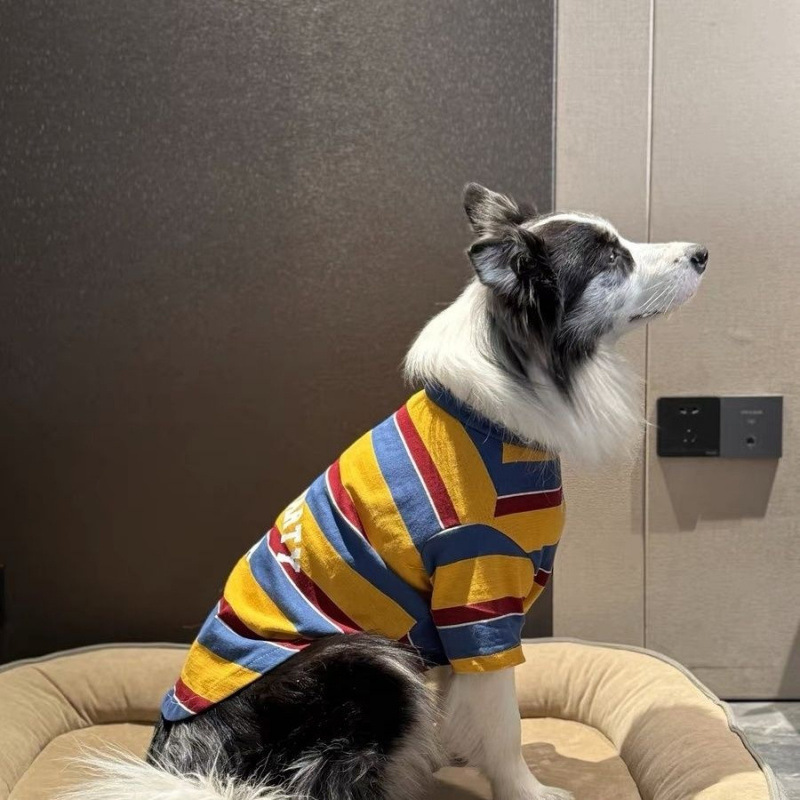 犬服カジュアルストライプシャツアウトドア夏薄いストライプシャツトレンディなブランドラブラドールゴールデンレトリバー中型犬と大型犬|undefined
