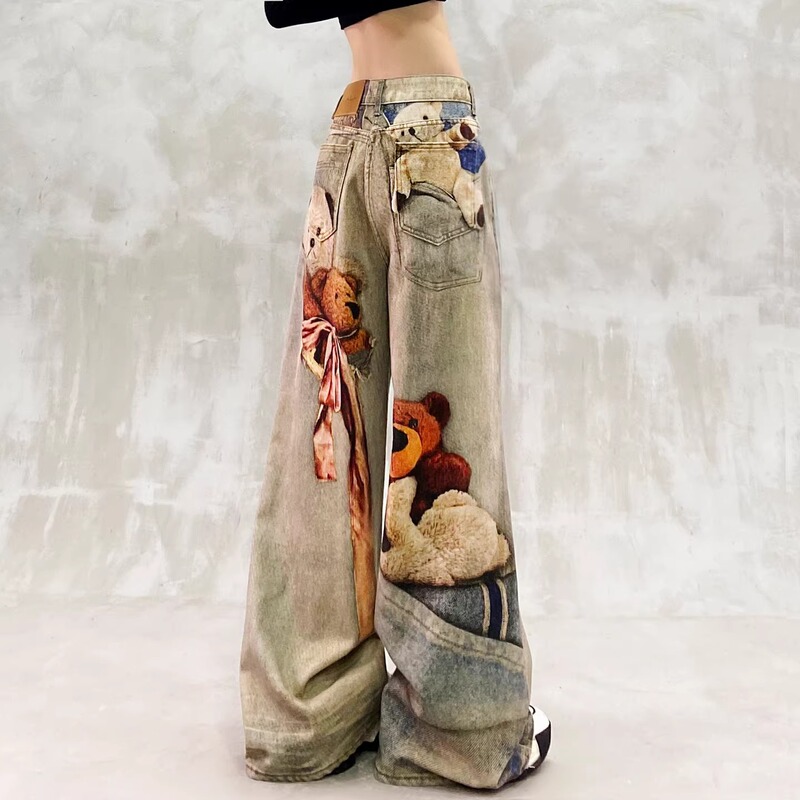 Colorful digital print design casual jeans for women, new spring style, high-waisted, loose, slimming, versatile straight wide-leg pants Colorful digital print design casual jeans for women, new spring style, high-waisted, loose, slimming, versatile straight wide-leg pants