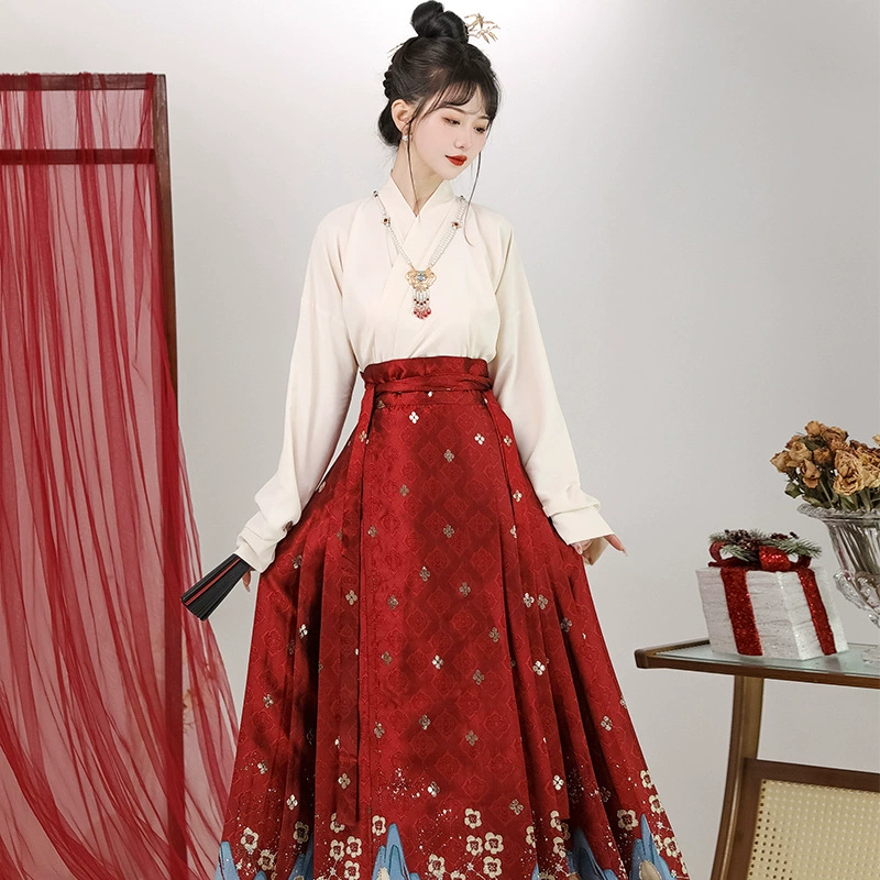 Древние костюмы Guofeng, улучшенная юбка с верхом из песни ханьфу, сделанная в стиле Мин, повседневная одежда, юбка Huashan Yuehan Element, весна и осень