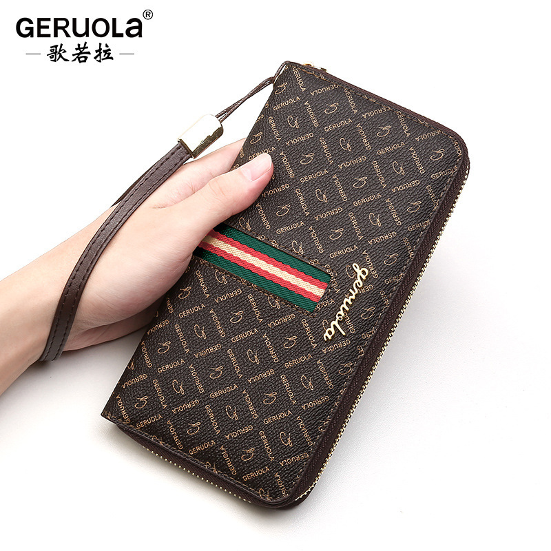 Cartera de fábrica de artículos de cuero Ge Ruola, cremallera para mujer, posición larga de gran capacidad para múltiples tarjetas, billetera para teléfono móvil, estilo europeo y americano