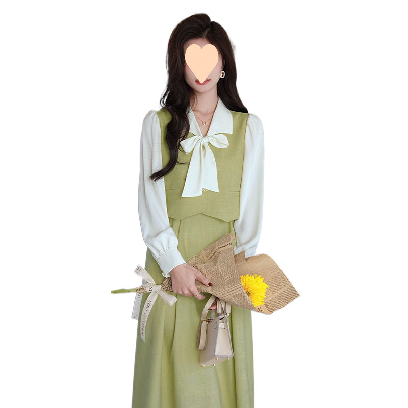 假两件连衣裙女长袖2025新款复古收腰中长款法式茶歇裙子春女6721|undefined