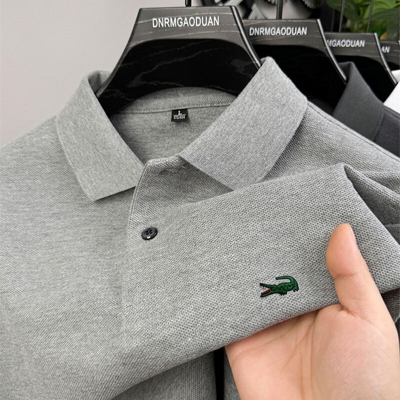 2026 New Embroidered Men's Short-Sleeve Turn-Down Collar Casual Versatile Polo Shirt Pure Cotton Crocodile T-Shirt Cross-Border