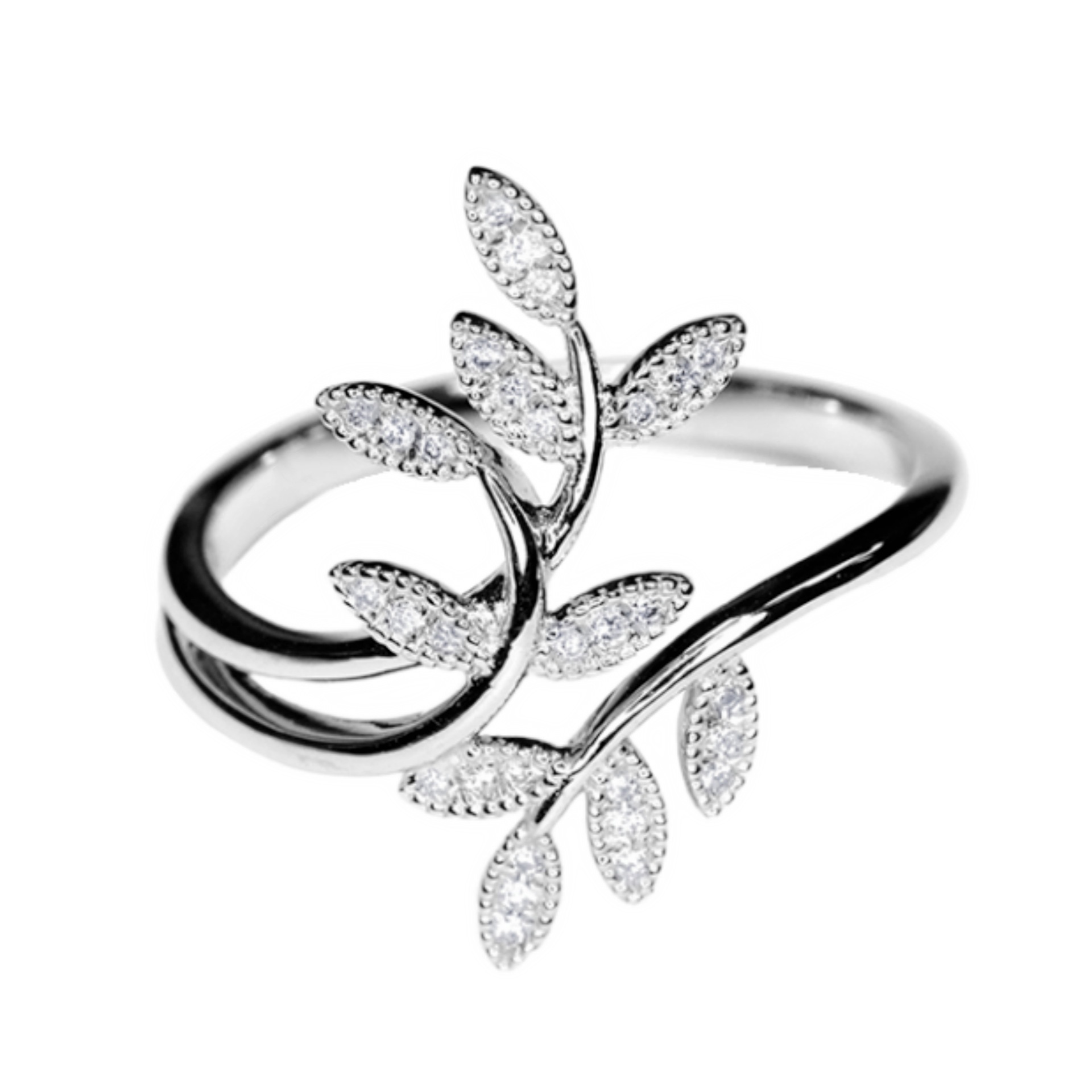 Fashionable Adjustable Zircon Flower Leaf Ring For Women_voghion.com