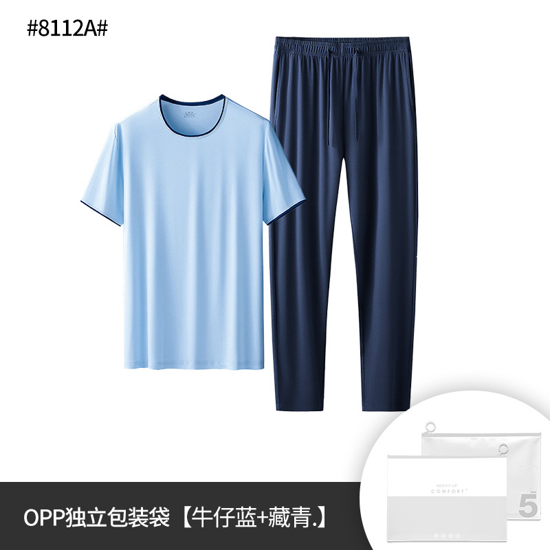 80 de doble cara modal de primavera y verano de los hombres ropa de casa traje de manga corta delgada pantalones se pueden usar fuera de pijama en stock