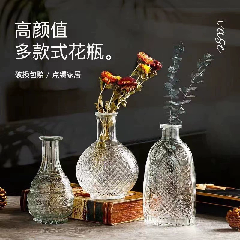 Стеклянная ваза французское ретро тиснение прозрачная гостиная Цветочная композиция украшения фото реквизит ins фотография фон украшения