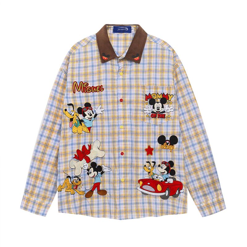 Tang Mu Trendy 2025 Autumn New Chinese Retro Cartoon Mickey Mouse Design Casual Loose Unisex Shirt