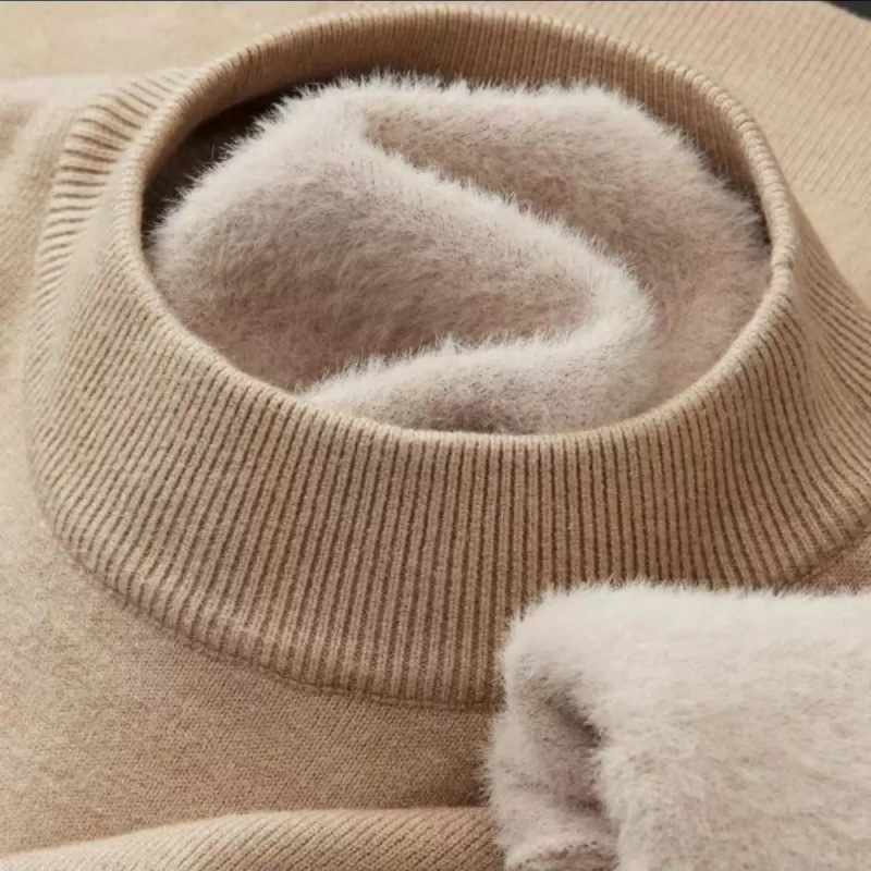 Fleece-Lined, Thick, Soft, and Warm Integrated Fleece Half-Turtleneck Sweater for Men, Slim Fit, Solid Color, Affordable Knit Pullover Base Layer