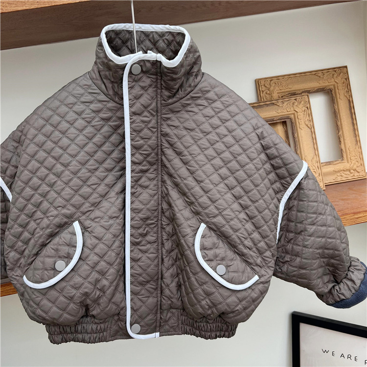 Giacca invernale per bambini, americana, spessa, con piccole lettere ricamate a griglia a rombi, in velluto di cotone, giacca da baseball_voghion.com
