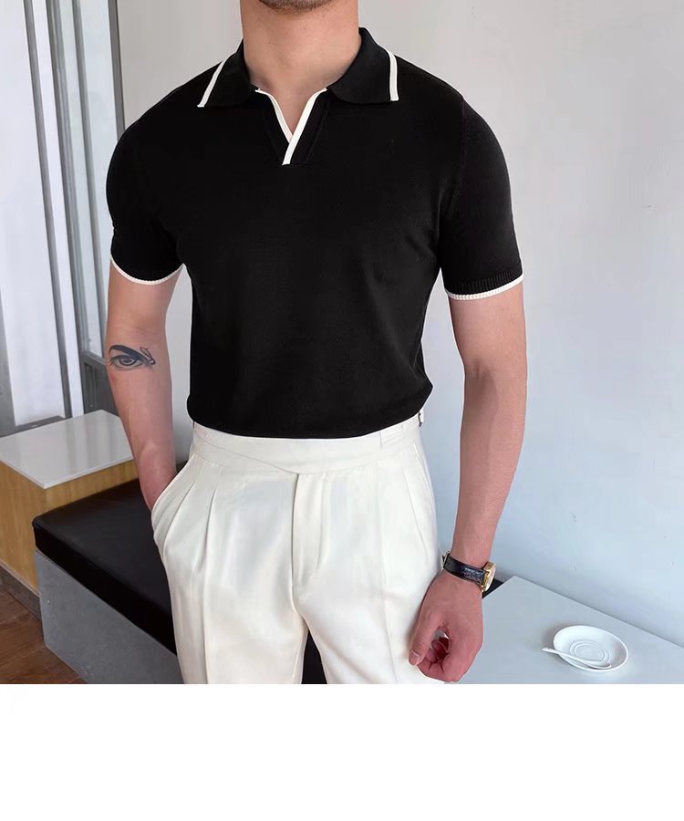 315g Weight Short Sleeve Sleeve Length Polyester Fabric Type Regular Top Length Casual Occasion Shirt Collar Neckline Slim Fit Type Stripe Pattern Summer Season Men's Gender Patchwork Design British Style Style Men's Stripe Patchwork  Shirt Men's Clothing 18