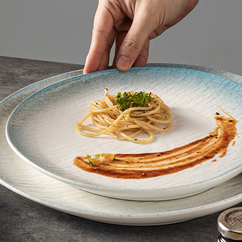 白色流沙盤牛排盤牛扒西餐盤子高顏值擺盤餐具輕奢平盤淺盤