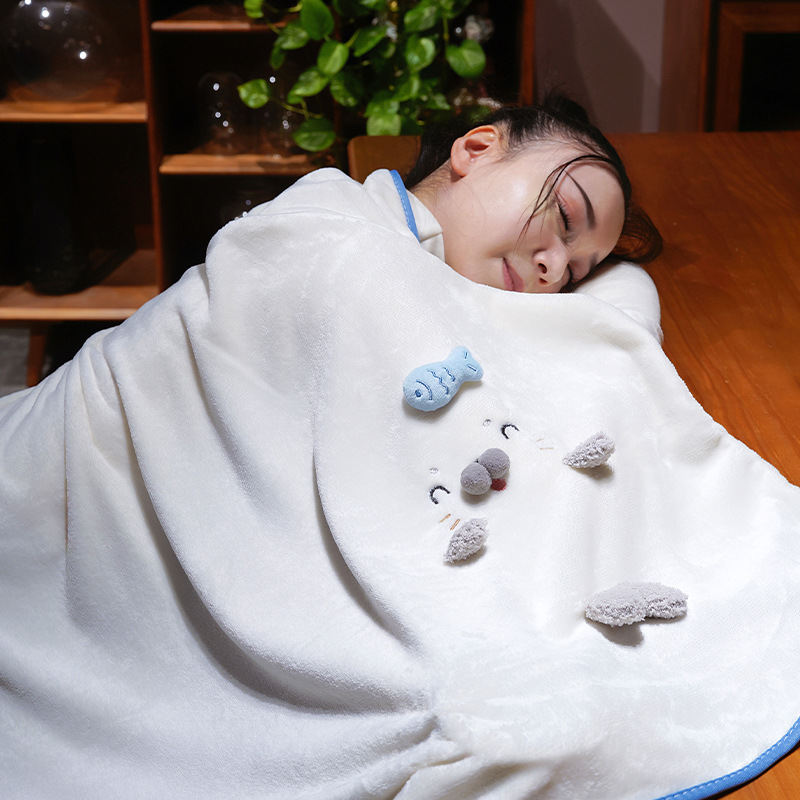 Caricatura encantadora foca alfombra de rollo de oficina almuerzo para dormir cubierta de piernas cubierta estudiantes siesta cubierta portátil cubierta de coche