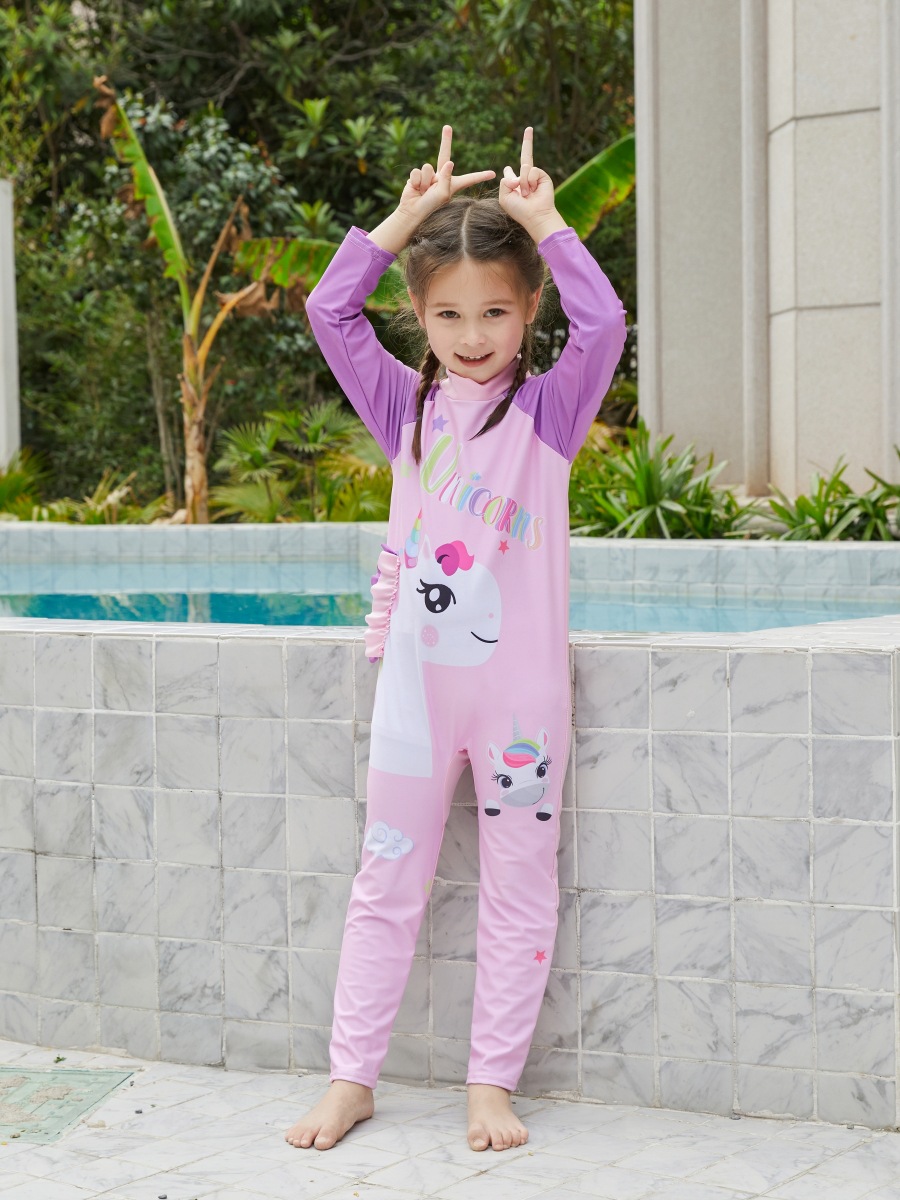 Traje de baño para niños, niña, verano, pequeña, mediana, niña, traje de surf, traje de baño de protección solar, mono, pantalones de manga larga, traje de baño