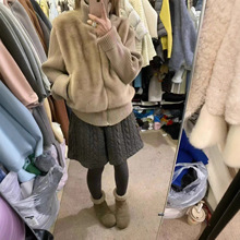 博主日常 25冬季显瘦百搭宽松休闲加厚洋气短裤 韩系麻花纹裙裤女