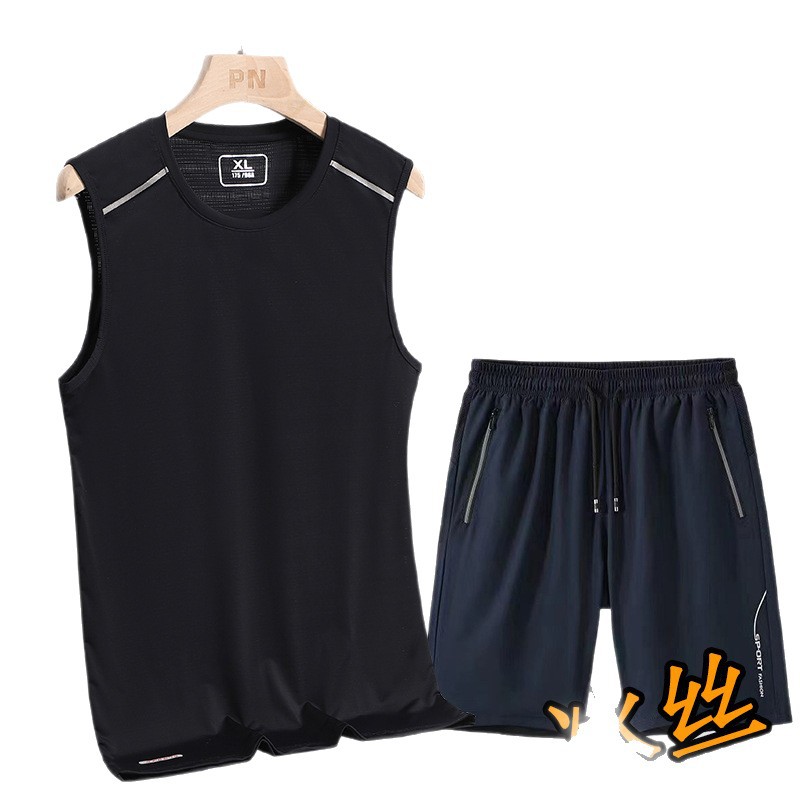 Traje deportivo king size hombre verano camiseta sin mangas cuello redondo chaleco de hielo secado rápido chaleco de hielo hombre image 6