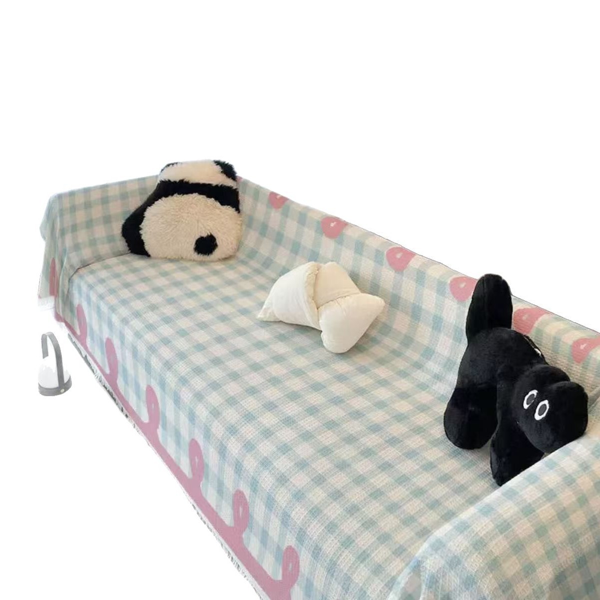 Tela de toalla de sofá fresca pequeña a cuadros amarillos/rosa, nuevo cojín de sofá, manta universal de cubierta completa de cuatro estaciones