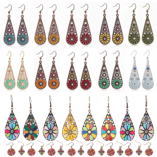 Cross-border Bohemian Drop Earrings Earrings with Diamond Vintage Old Multi-color Sunflower Ear Jewelry Wholesale