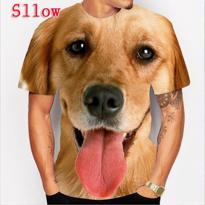 男士3D数码印花可爱动物狗t恤跨境欧美爆款男士搞怪上衣工厂直发