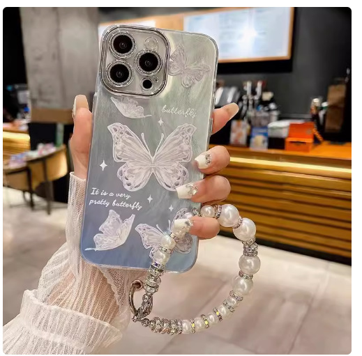 Lazo de perla de hilo de plumas francés para lente de brillo iPhone14 15ProMax funda para teléfono 12 Apple 13