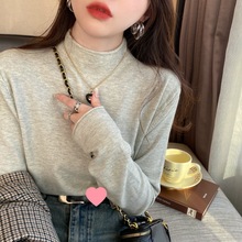 灰色打底衫女2024新款内搭半高领长袖针织衫上衣高级感加绒毛衣