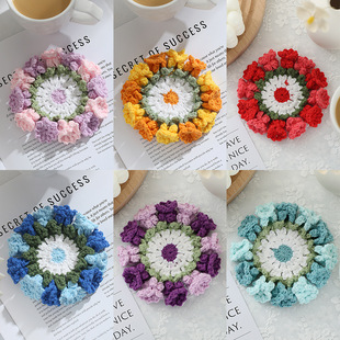 Ready-Made Products Wholesale Creative Hand-Knitted Pure Wool Lily of the Valley Flower Coaster Peach Blossom Goddess Day Gift Export