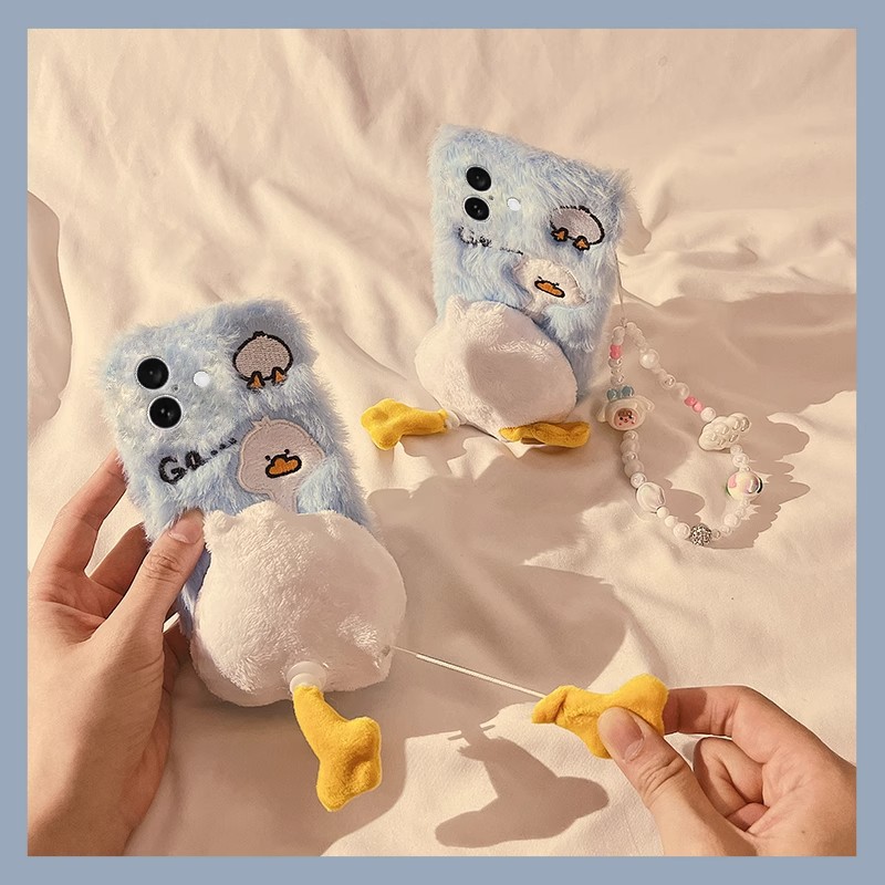 Cute Duck Butt Swivel Foot for Apple 16plus Phone Case Cute Plush Autumn and Winter Huawei VIVO Case
