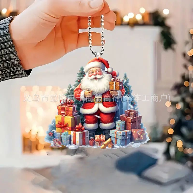 Navidad Santa Claus colgante transfronterizo nuevo acrílico plano colgante espejo retrovisor colgante joyas de fiesta