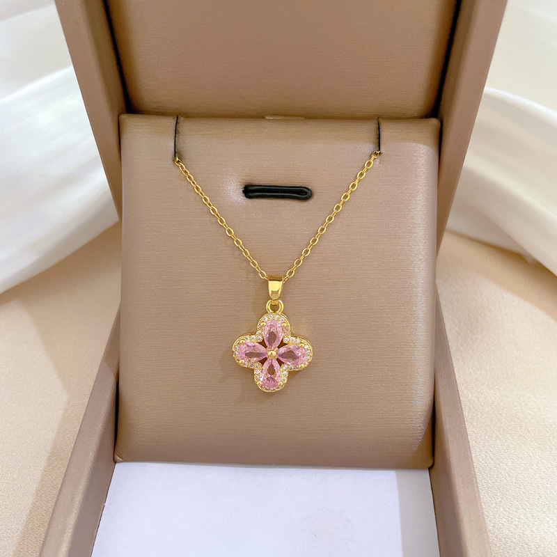 Vierblättriges Blumen Halsketten Und Ohrring Set Für Damen_voghion.com