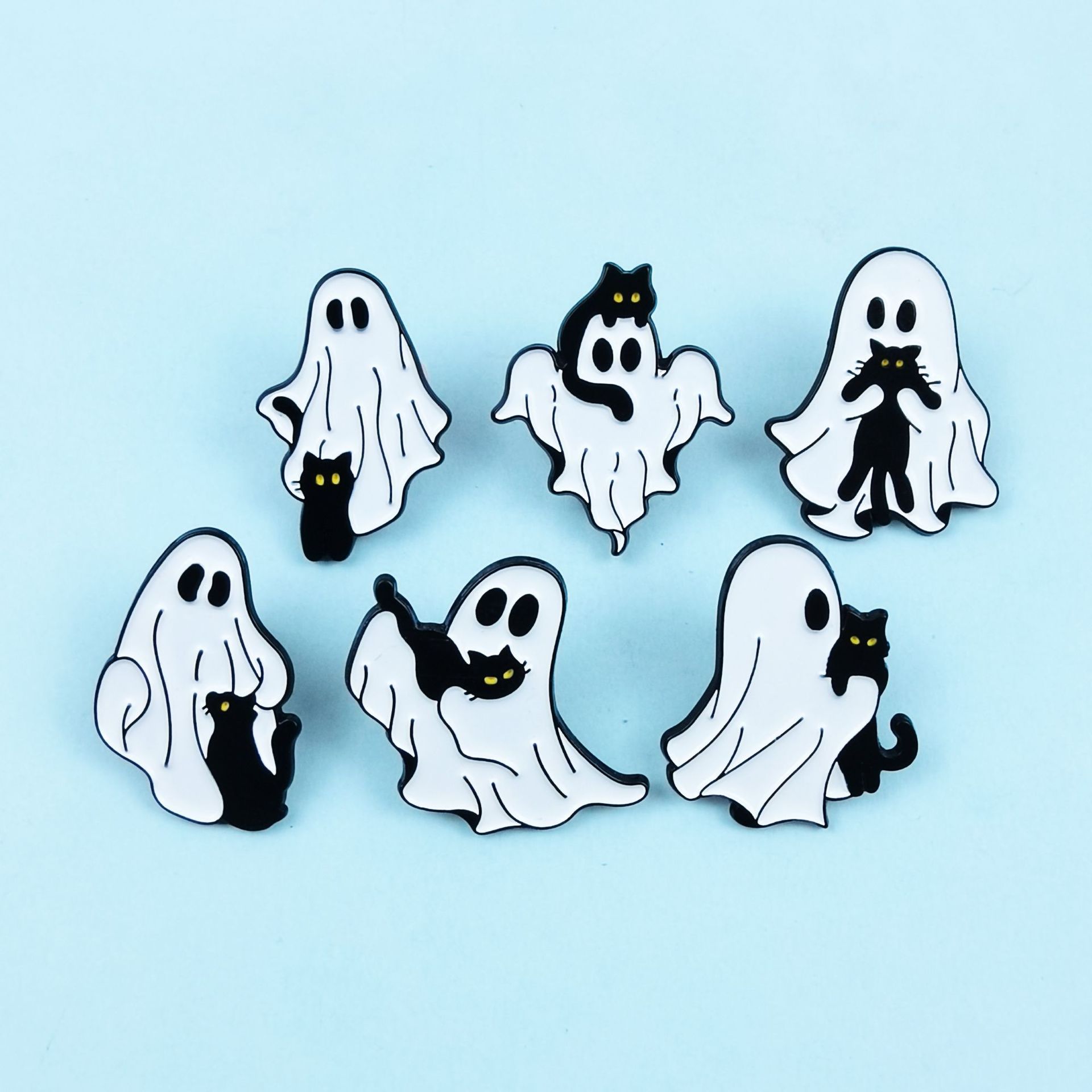 Broche fantasma de gato negro de Halloween europeo y americano personalidad estilo divertido accesorios de ropa insignia joyería de aleación de bricolaje
