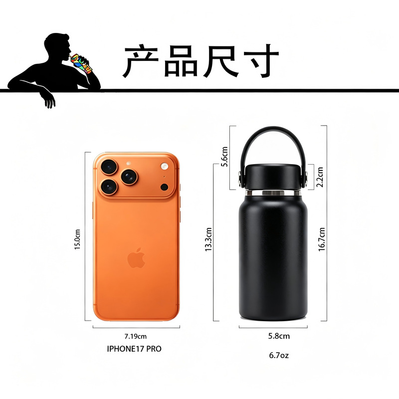 Cross-Border Hydroflas Same Model 304 Stainless Steel Thermos Cup Mini Space Flask Portable Sports Water Bottle with Handle Cross-Border Hydroflas Same Model 304 Stainless Steel Thermos Cup Mini Space Flask Portable Sports Water Bottle with Handle