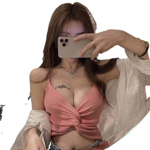 Sexy Nightclub V-neck Low-cut Fitted Outerwear Summer Short-term Female Streamer Versatile Navel-baring Base Top Upper Garment