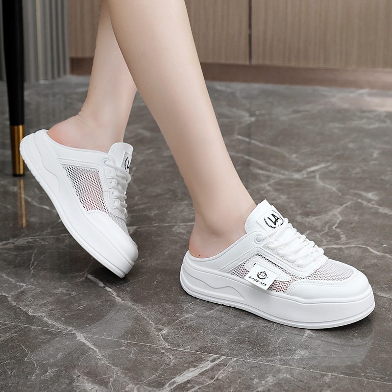 Rd1906 Nuevas zapatillas casuales de malla de media caña con suela gruesa transpirable y hueca de tendencia de verano que aumentan la altura_voghion.com