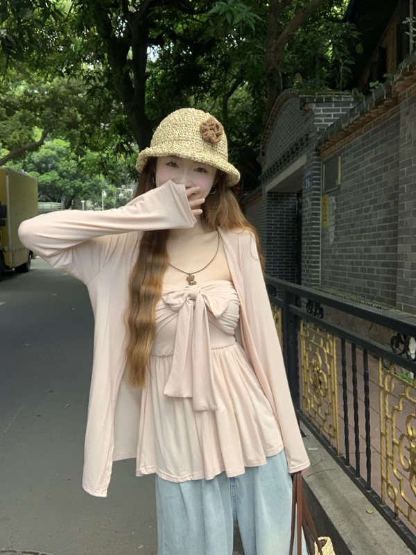 大码胖mm法式纯欲风扭结褶皱抹胸上衣新款掐腰显瘦减龄两件套|undefined