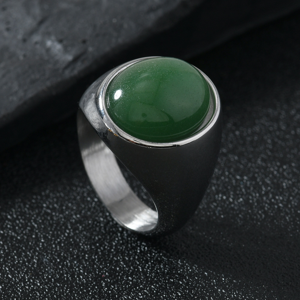 Stainless Steel Oval Natural Stone Couple Ring For Couples_voghion.com
