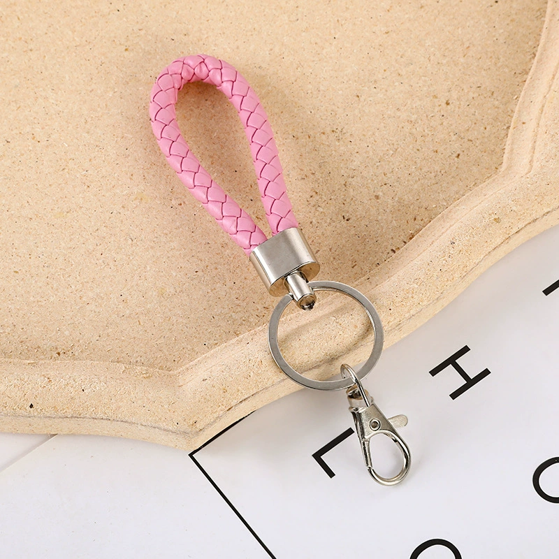 Keychain key ring, braided leather-style loop with metal hook, multicolor options