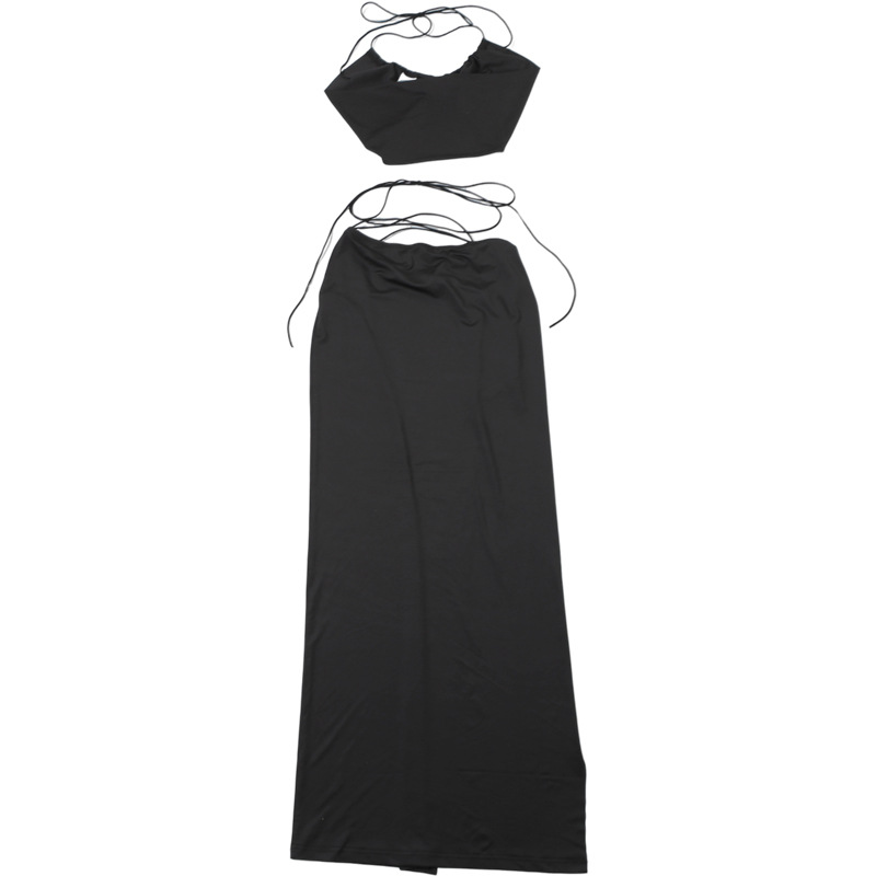 Autumn Winter Women Clothing Sexy Halter Backless Camisole Hollow Out Cutout Split Skirt Set Women