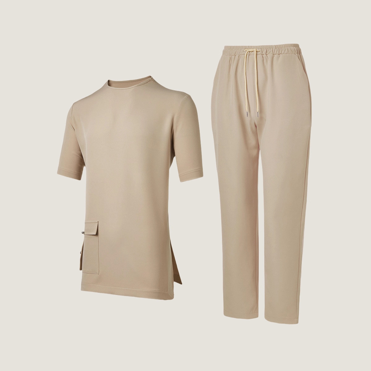 Completo casual da uomo con camicia e pantaloni con stampa africana, a maniche corte, tribale, per festival, color cachi, taglia XS-XXL_voghion.com