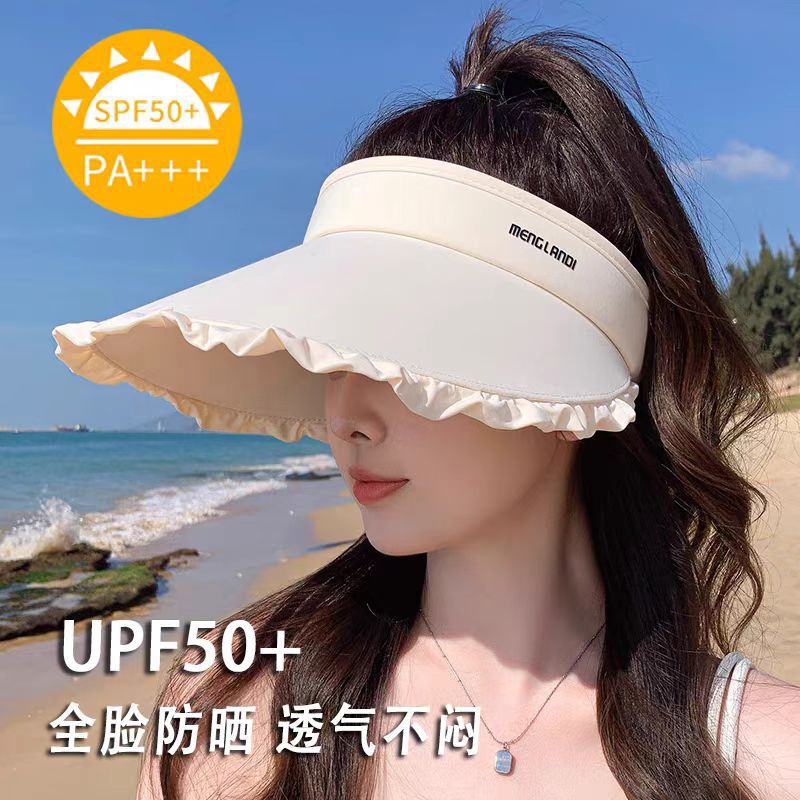 sun protection hat women 2025 new summer outdoor ice silk big brim breathable headband uv protection crownless sun hat